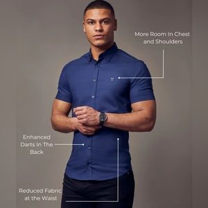 NWT and wrapping. Tapered Short Sleeve Fit Shirt. Navy